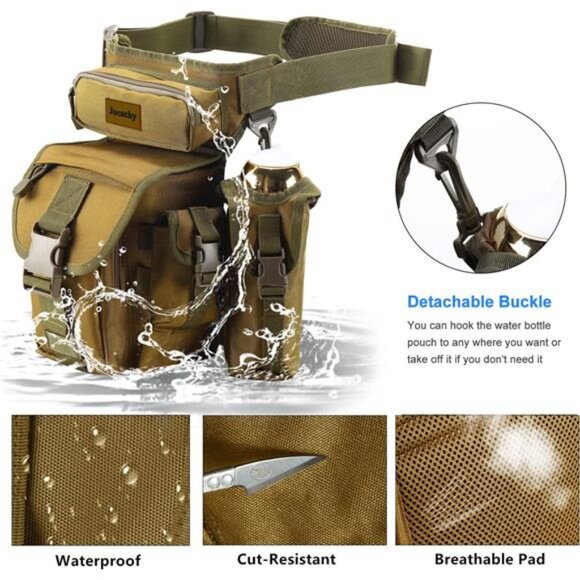 Drop Leg Bag for Men Tactical Metal Detecting Thigh Pack with Water Bottle Pouch - Picture 2 of 7